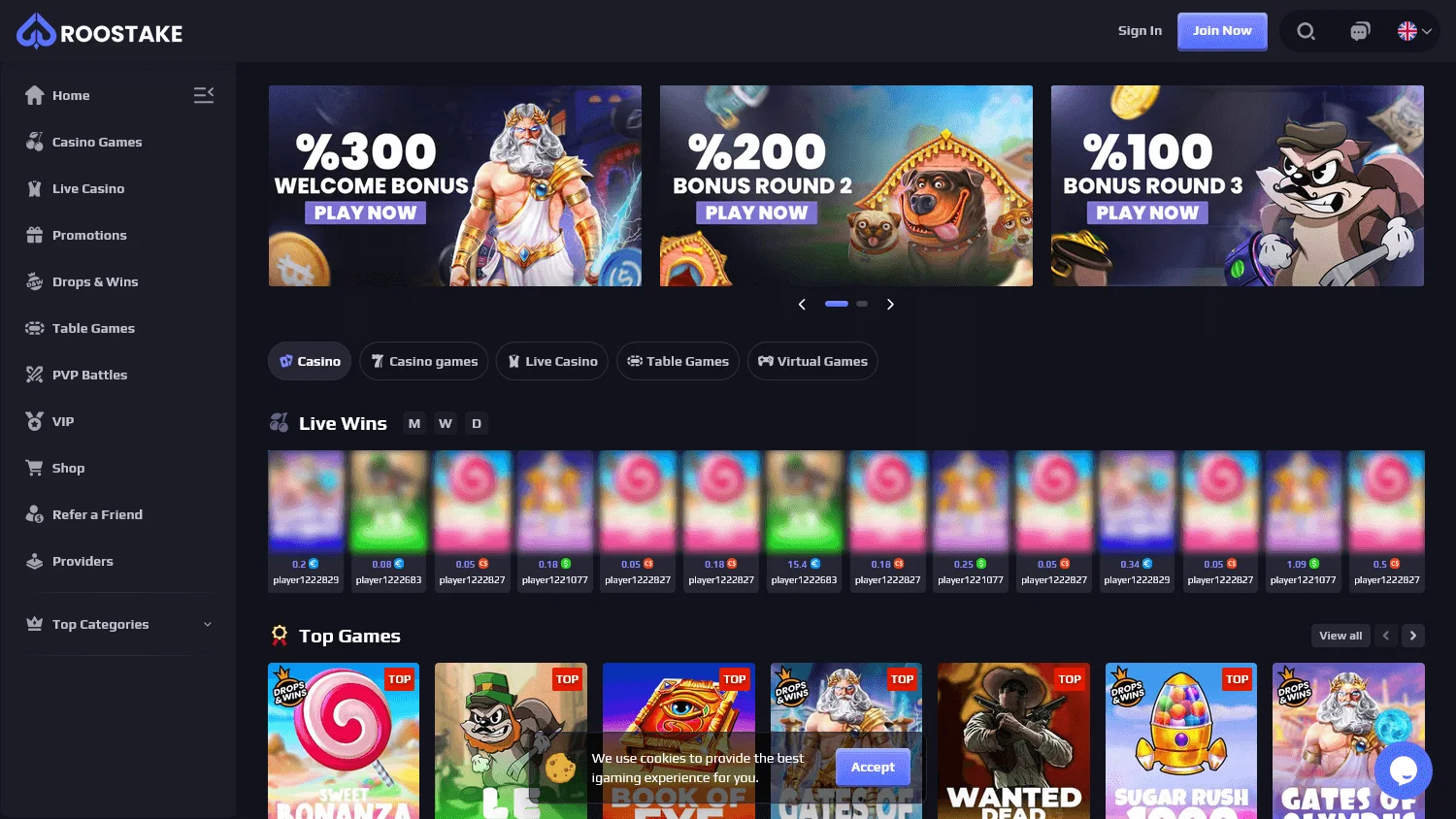 Roostake Casino desktop games area